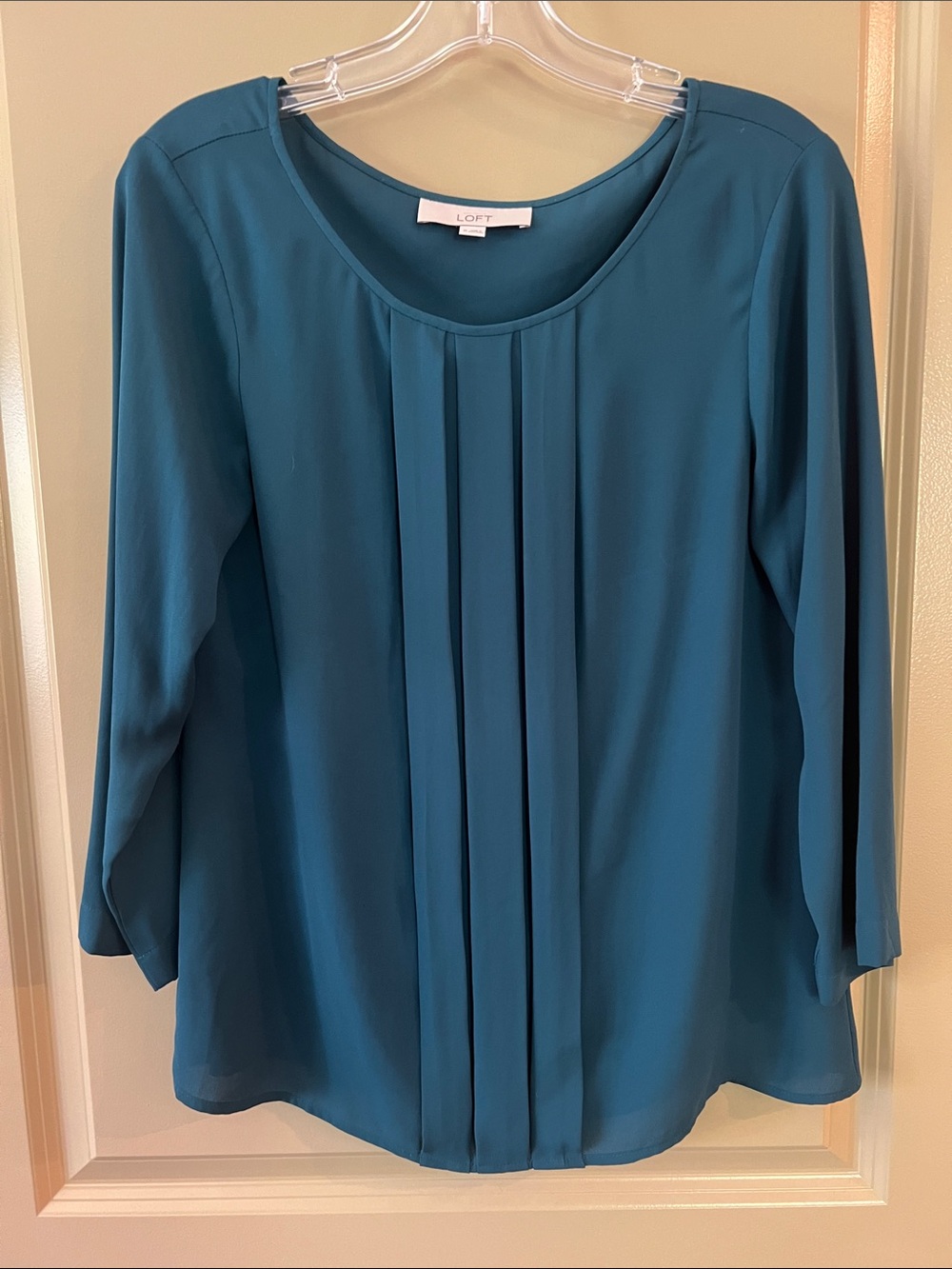 LOFT Teal Blue Pleated Long-Sleeve Blouse